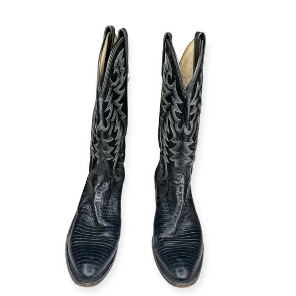 Dan Post Men’s Black Leather Cowboy Boots Size 8 D Great Condition!! Rockabilly - Picture 2 of 9